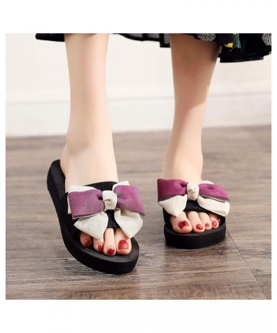 Sandals for Women Girls Toe Flip-Flop Flat Slippers Breathable Women Beach Open Sandals Fashion Bowknot Women's 8 Purple $10....