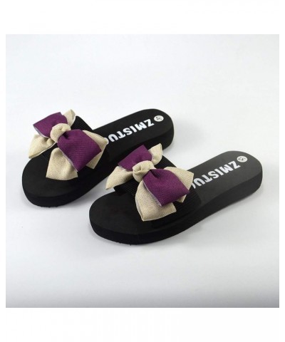 Sandals for Women Girls Toe Flip-Flop Flat Slippers Breathable Women Beach Open Sandals Fashion Bowknot Women's 8 Purple $10....