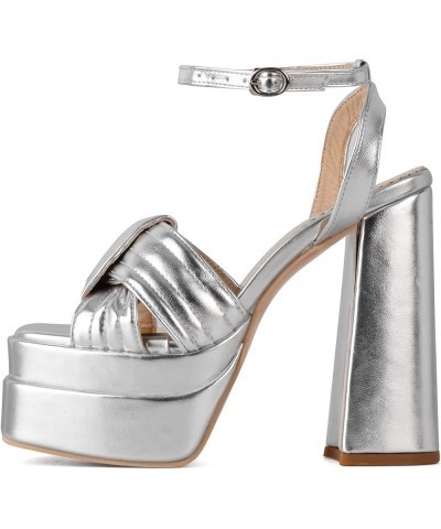 Womens platform chunky High block heels sexy open toe high heel sandals Ankle Strap Heels for Women Silver-02 $22.13 Sandals