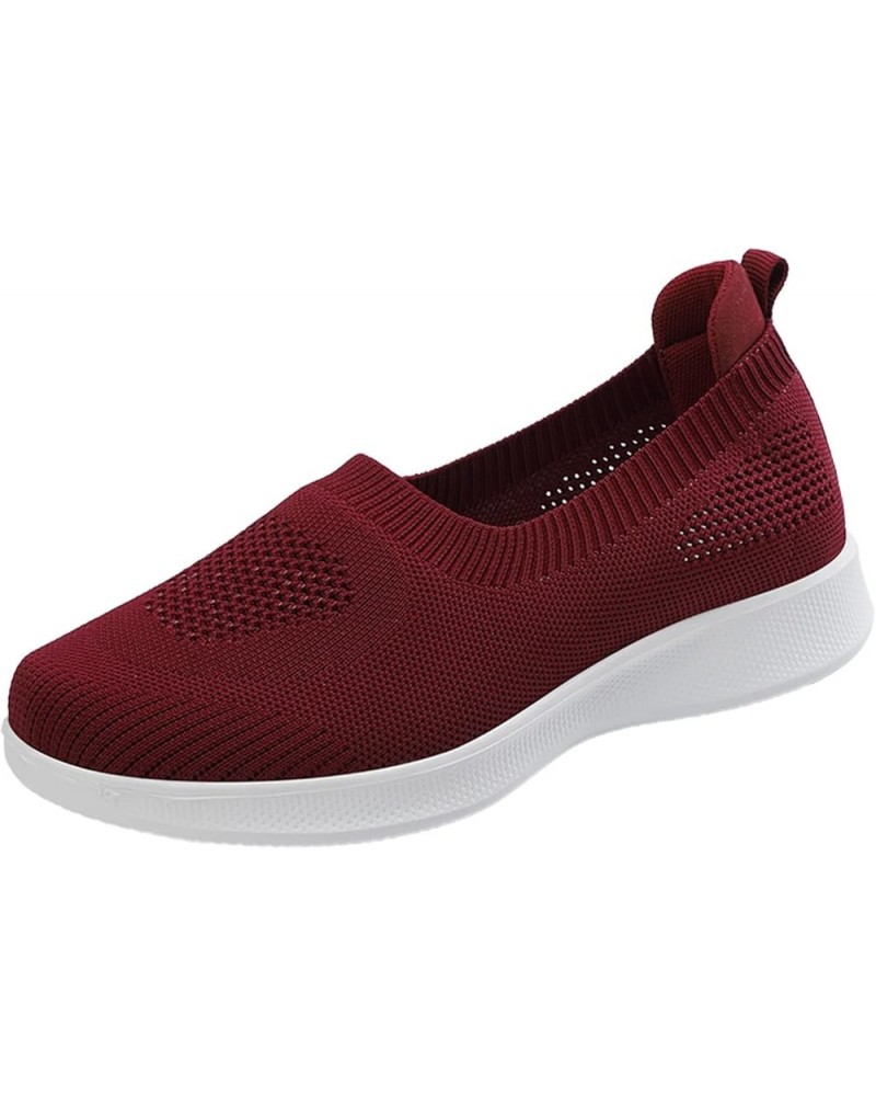 Slip On Breathe Mesh Walking Shoes Women Fashion Comfort Flat Loafers Wrap Shoes Red $10.56 Outdoor Shoes