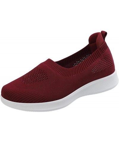 Slip On Breathe Mesh Walking Shoes Women Fashion Comfort Flat Loafers Wrap Shoes Red $10.56 Outdoor Shoes