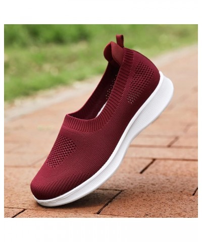 Slip On Breathe Mesh Walking Shoes Women Fashion Comfort Flat Loafers Wrap Shoes Red $10.56 Outdoor Shoes