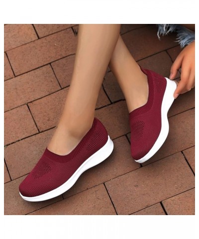 Slip On Breathe Mesh Walking Shoes Women Fashion Comfort Flat Loafers Wrap Shoes Red $10.56 Outdoor Shoes