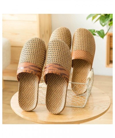 Breathable Open Toe Sandals for Women Couples' Same Non Slip Home Linen Slippers Wooden Floor Comfortable Sandals (Brown, 10....