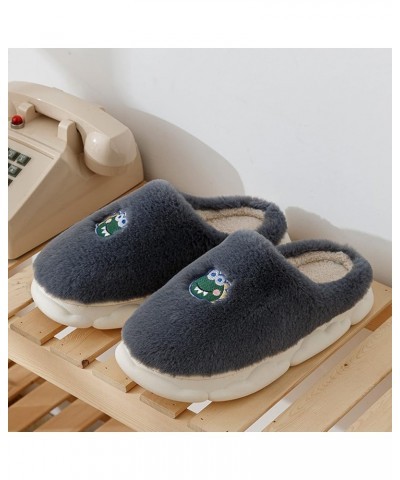 Men & Womens Slippers Fahsion Couple Winter Lightweight Home Thick Bottom Cotton Shoes Exquisite Furry Lined Moccasins E-grey...