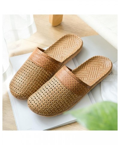 Breathable Open Toe Sandals for Women Couples' Same Non Slip Home Linen Slippers Wooden Floor Comfortable Sandals (Brown, 10....