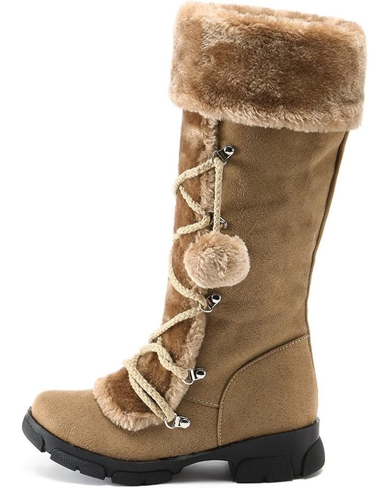 Heels Snow Retro Round Zipper Toe Booties Hairball Shoes High Warm Keep Women Middle Winter Women Boots Snow Brown $27.33 Out...