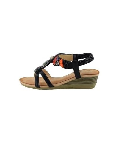 Women's Bohemian Heeled Sandal Black $31.61 Sandals