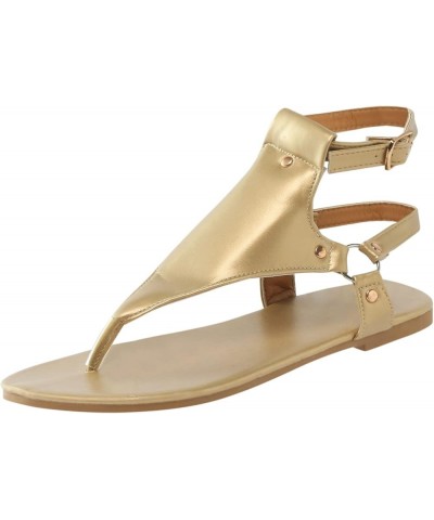 Women Flats Sandal Orthotic Thick Sole Summer Ankle Buckle Non-Slip Open Toe Mid Heel Wedges Sandals Shoes 178-htrns-2-gold $...