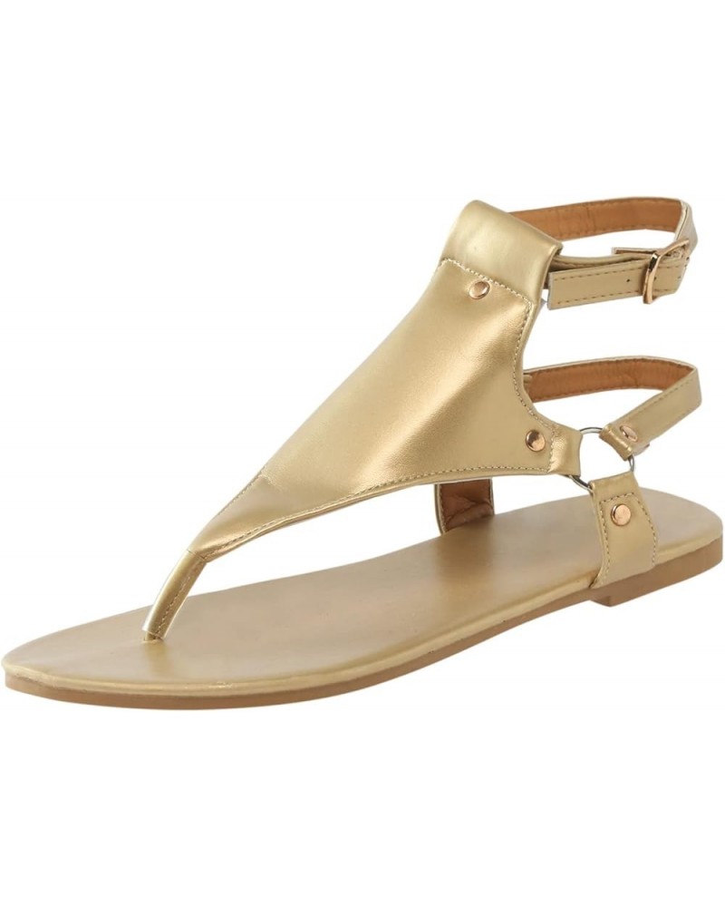 Women Flats Sandal Orthotic Thick Sole Summer Ankle Buckle Non-Slip Open Toe Mid Heel Wedges Sandals Shoes 178-htrns-2-gold $...