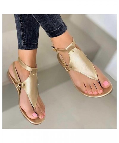 Women Flats Sandal Orthotic Thick Sole Summer Ankle Buckle Non-Slip Open Toe Mid Heel Wedges Sandals Shoes 178-htrns-2-gold $...