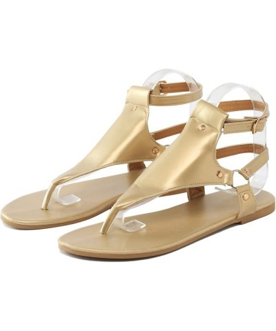 Women Flats Sandal Orthotic Thick Sole Summer Ankle Buckle Non-Slip Open Toe Mid Heel Wedges Sandals Shoes 178-htrns-2-gold $...