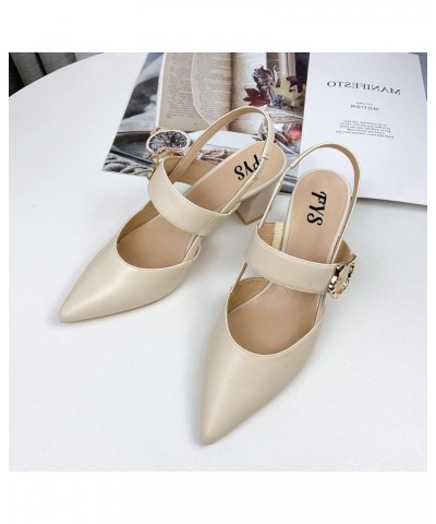 Women Elegant Pointed Toe Slingback Pumps Block Chunky Heel Ankle Strap Mary Jane Shoes Wedding Party Office Shoes Beige $33....