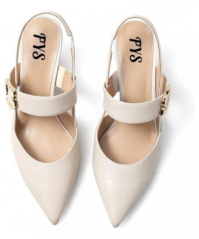 Women Elegant Pointed Toe Slingback Pumps Block Chunky Heel Ankle Strap Mary Jane Shoes Wedding Party Office Shoes Beige $33....