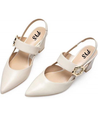 Women Elegant Pointed Toe Slingback Pumps Block Chunky Heel Ankle Strap Mary Jane Shoes Wedding Party Office Shoes Beige $33....