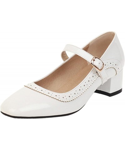 Patent Mary Jane Brogue Womens Block Heel Pumps White 2 $26.28 Pumps