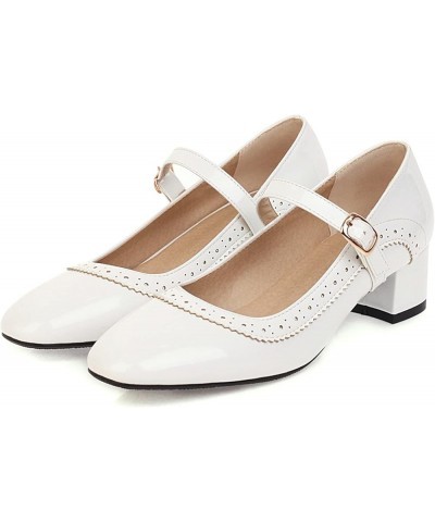 Patent Mary Jane Brogue Womens Block Heel Pumps White 2 $26.28 Pumps