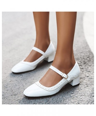 Patent Mary Jane Brogue Womens Block Heel Pumps White 2 $26.28 Pumps