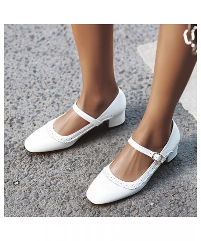 Patent Mary Jane Brogue Womens Block Heel Pumps White 2 $26.28 Pumps