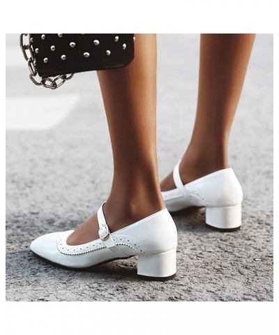 Patent Mary Jane Brogue Womens Block Heel Pumps White 2 $26.28 Pumps