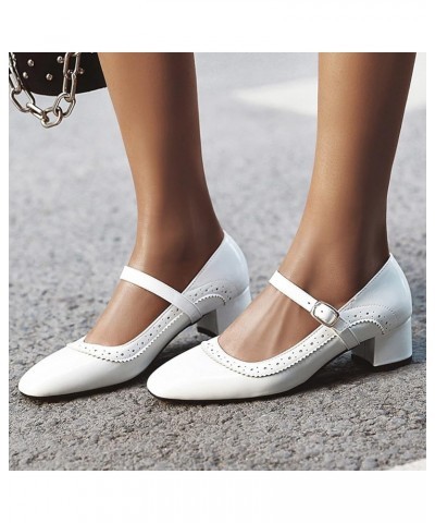 Patent Mary Jane Brogue Womens Block Heel Pumps White 2 $26.28 Pumps