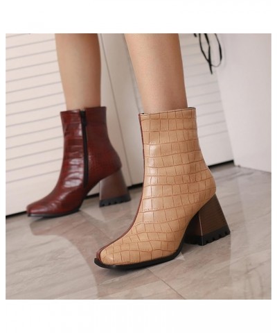 ENVEZ Boots for Women Fashion High Heel Fall Ankle Boots Wear-Resistant Anti Slip Block Heel Outdoor Motorcycle Boots Winter ...