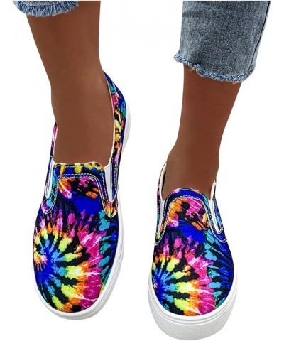 Women Laofers, Ladies Casual Tie Dye Printi Gradient Color Slip On Single Shoes Comfortable Walking Shoes Blue $11.79 Loafers...