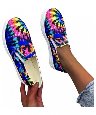 Women Laofers, Ladies Casual Tie Dye Printi Gradient Color Slip On Single Shoes Comfortable Walking Shoes Blue $11.79 Loafers...