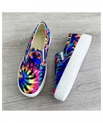 Women Laofers, Ladies Casual Tie Dye Printi Gradient Color Slip On Single Shoes Comfortable Walking Shoes Blue $11.79 Loafers...