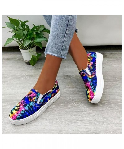 Women Laofers, Ladies Casual Tie Dye Printi Gradient Color Slip On Single Shoes Comfortable Walking Shoes Blue $11.79 Loafers...