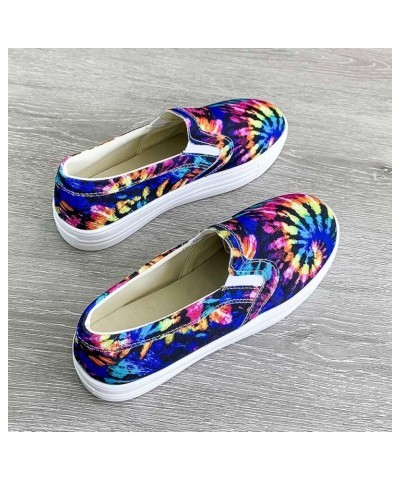 Women Laofers, Ladies Casual Tie Dye Printi Gradient Color Slip On Single Shoes Comfortable Walking Shoes Blue $11.79 Loafers...