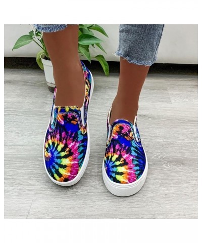 Women Laofers, Ladies Casual Tie Dye Printi Gradient Color Slip On Single Shoes Comfortable Walking Shoes Blue $11.79 Loafers...