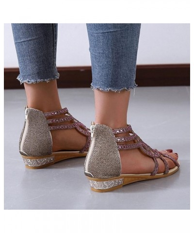 Sandals Women Dressy Summer Flat Girls' Flats Women Flip Flops Slides For Women Workout Step Platform Wedge Brown Leath J-gol...