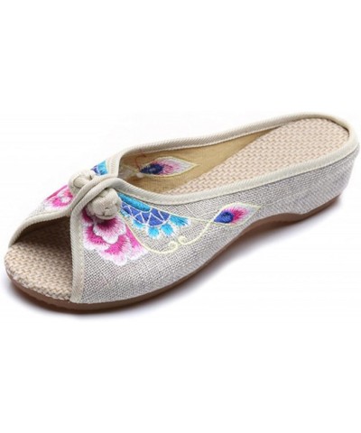 Fashion Sandals Flat Shoes Slippers for Women Open Toe Ethnic Style Embroidery Design Fish Mouth Slippers Indoor Outdoor Soft...