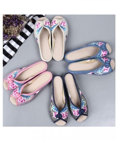 Fashion Sandals Flat Shoes Slippers for Women Open Toe Ethnic Style Embroidery Design Fish Mouth Slippers Indoor Outdoor Soft...