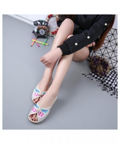 Fashion Sandals Flat Shoes Slippers for Women Open Toe Ethnic Style Embroidery Design Fish Mouth Slippers Indoor Outdoor Soft...