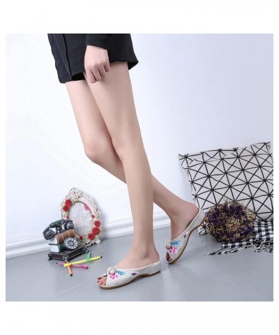 Fashion Sandals Flat Shoes Slippers for Women Open Toe Ethnic Style Embroidery Design Fish Mouth Slippers Indoor Outdoor Soft...