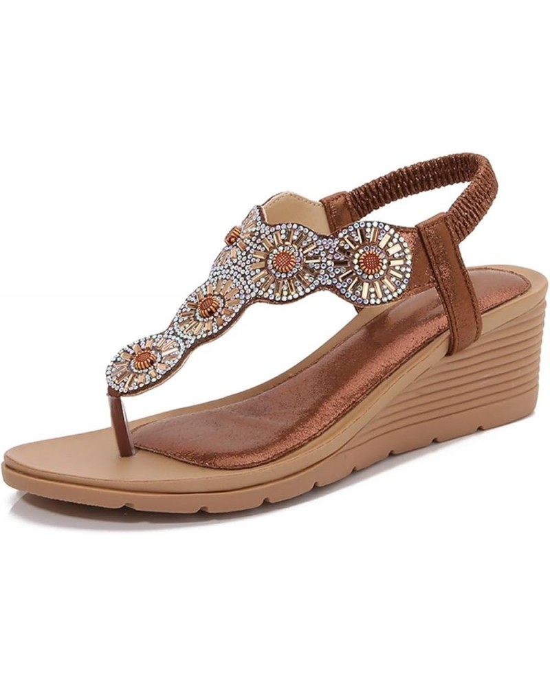 Orthopedic Sandals Bohemian Wedge Sandals for Women Ladies Dress Sandal Rhinestone T-Strap Wedges Elastic Strap Cutout Sandal...