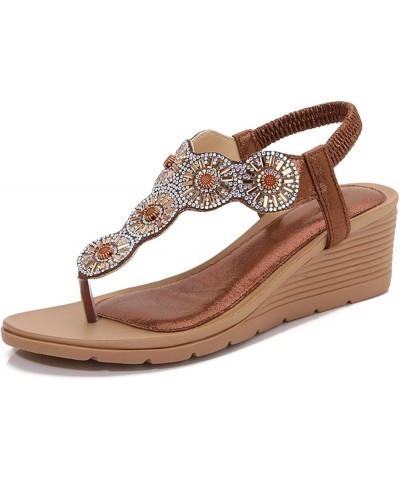 Orthopedic Sandals Bohemian Wedge Sandals for Women Ladies Dress Sandal Rhinestone T-Strap Wedges Elastic Strap Cutout Sandal...