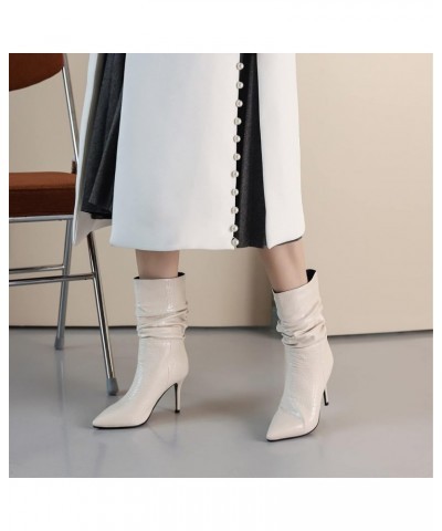 Women Office Stiletto Heels Mid Calf Slouch Boots Dress Beige 2 $36.99 Boots