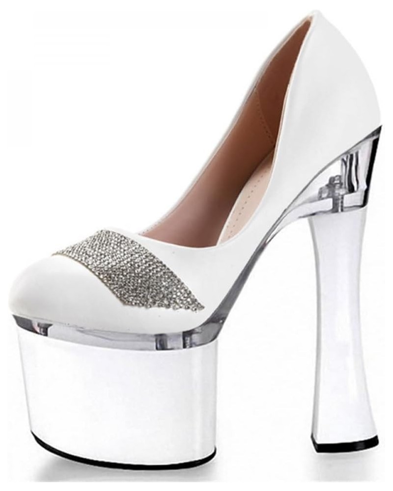 High Heels Black 20cm Fashion Chunky Women's High Heels White $40.53 Pumps