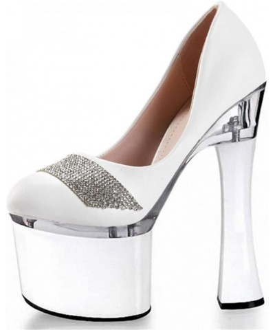 High Heels Black 20cm Fashion Chunky Women's High Heels White $40.53 Pumps