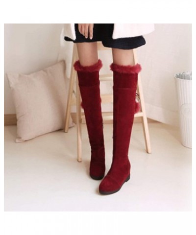 Women'S Suede Cute Pompom Knee High Boots,Lace-Up Non-Slip Warm Western Long Boots,Low Heel Side Zipper Platform Boots Brown ...