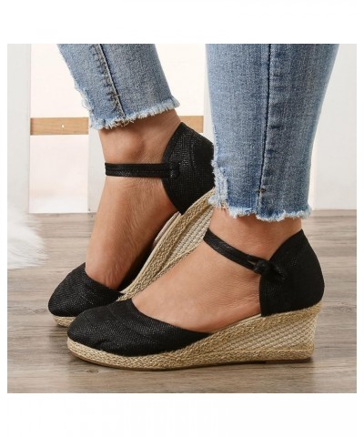 Women's Platform Wedge Sandal,Wedge Sandals for Women Dressy Summer,Espadrilles Closed Toe Versatile Braided Buckle Linen San...