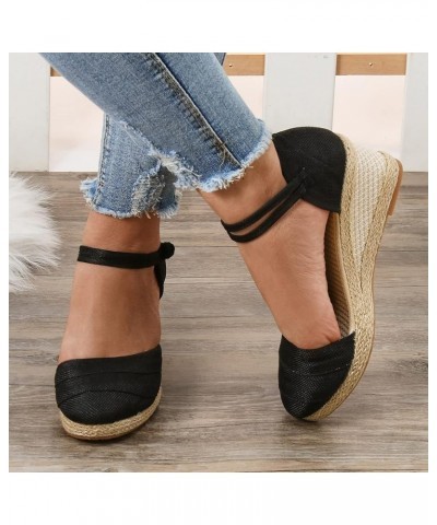 Women's Platform Wedge Sandal,Wedge Sandals for Women Dressy Summer,Espadrilles Closed Toe Versatile Braided Buckle Linen San...