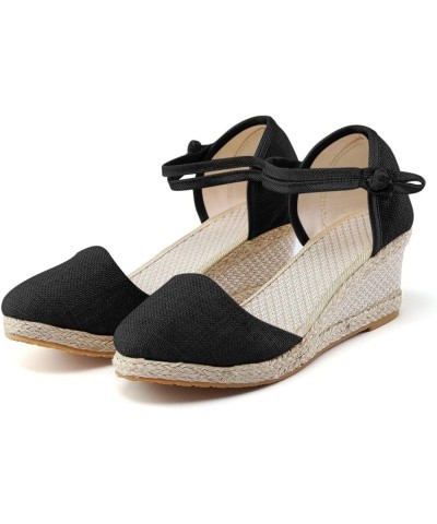 Women's Platform Wedge Sandal,Wedge Sandals for Women Dressy Summer,Espadrilles Closed Toe Versatile Braided Buckle Linen San...