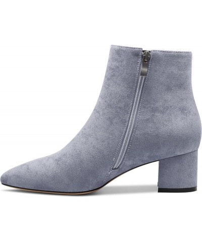 Women Chunky Block Mid High Heel Ankle Boots Short Bootie Close Pointed Toe Shoes Suede 2 Inch Grey $41.64 Boots