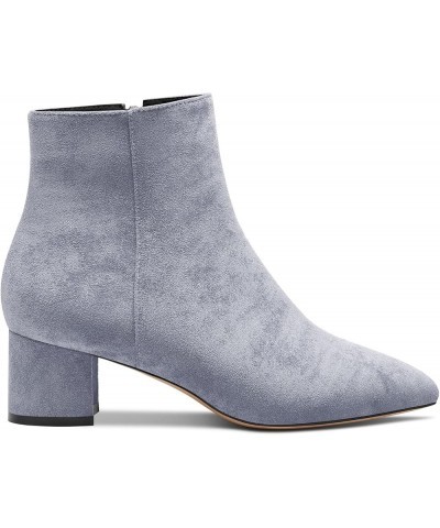 Women Chunky Block Mid High Heel Ankle Boots Short Bootie Close Pointed Toe Shoes Suede 2 Inch Grey $41.64 Boots