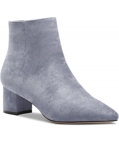 Women Chunky Block Mid High Heel Ankle Boots Short Bootie Close Pointed Toe Shoes Suede 2 Inch Grey $41.64 Boots