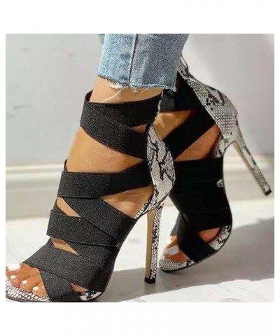 Open Toe Heeled Sandals for Women Elastic Strappy Stiletto High Heels Back Zipper Pumps Work Party Dress Shoes Black $27.50 S...